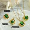 Korean Style Colorfast Emerald Crystal Pendant Necklace and Earrings Set