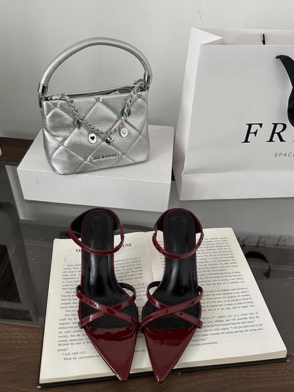 Fashion Shoes Woman 2025 Low Cross-Tied Thin Heels Heeled Mules Pointed Toe Slipper High Silk Rome Slides Rubber Fabric PU Hoof Cross-Ti