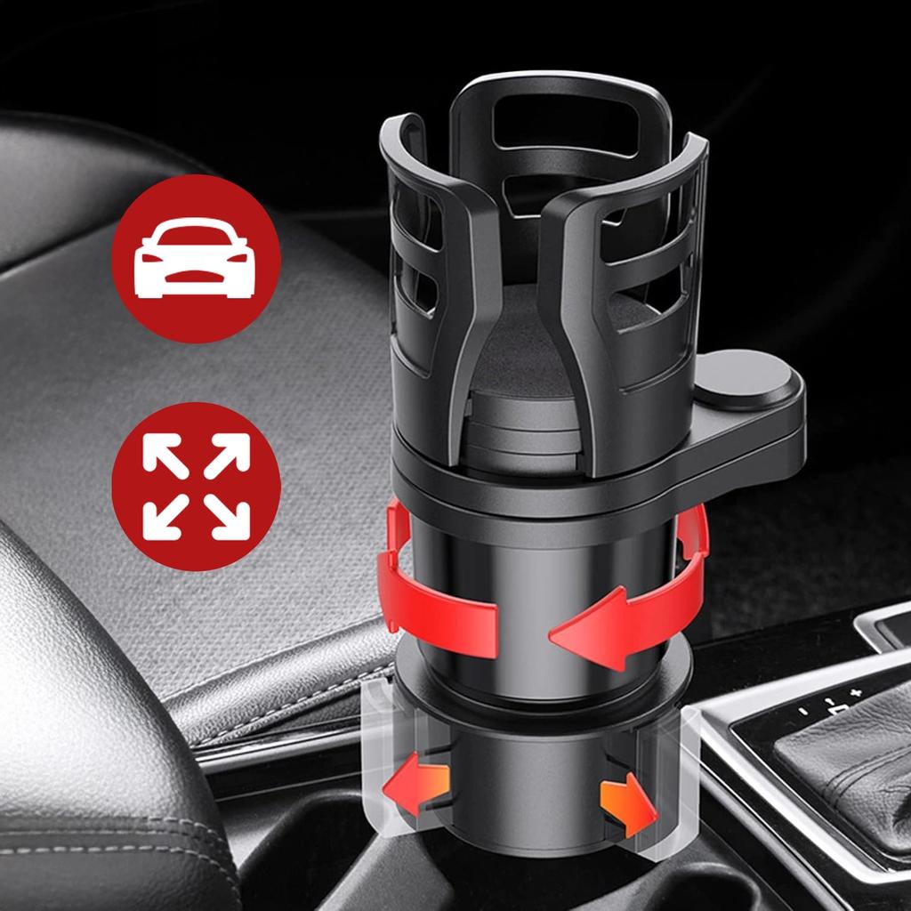 Cupholder™ Car Cup and Bottle Holder with Phone and Tablet Holder, 360° Adjustable and Stable, Mounts in the Car Cup Holder - Black