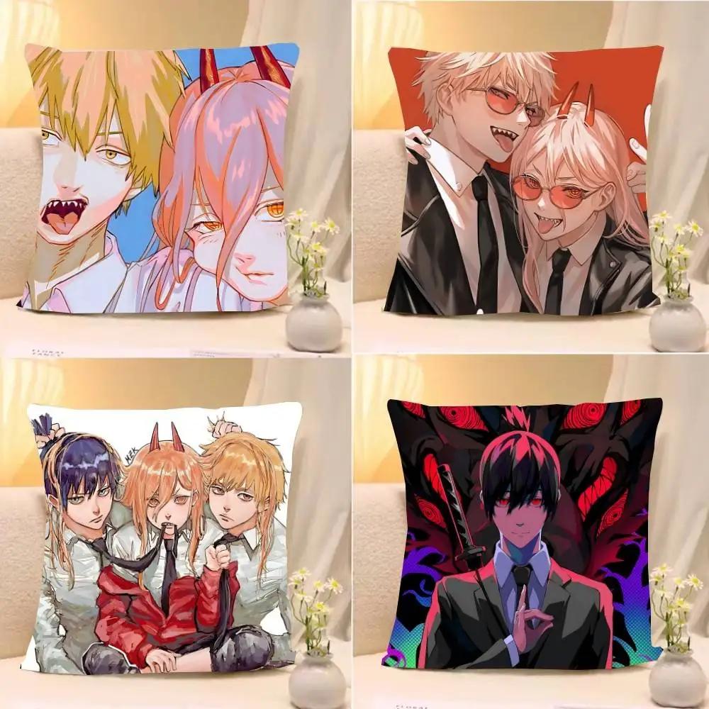 Cute C-Chainsaw-Man Kawaii Pillow Case Cushion Cover Soft Cute Throw Pillow Case For Car Sofa Pillowcase Polyester With Zipper