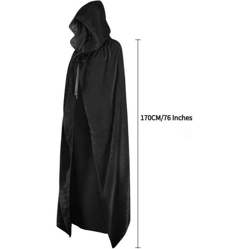 Halloween Witch Vampire Wizard Raven Cosplay Costume, 67Inch Velvet Cloak with Hood for Men & Women, Hooded Cape Cloak Unisex