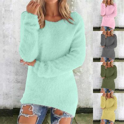Fall And Winter Fashion Solid Color Long Sleeve Women's Sweater Tops