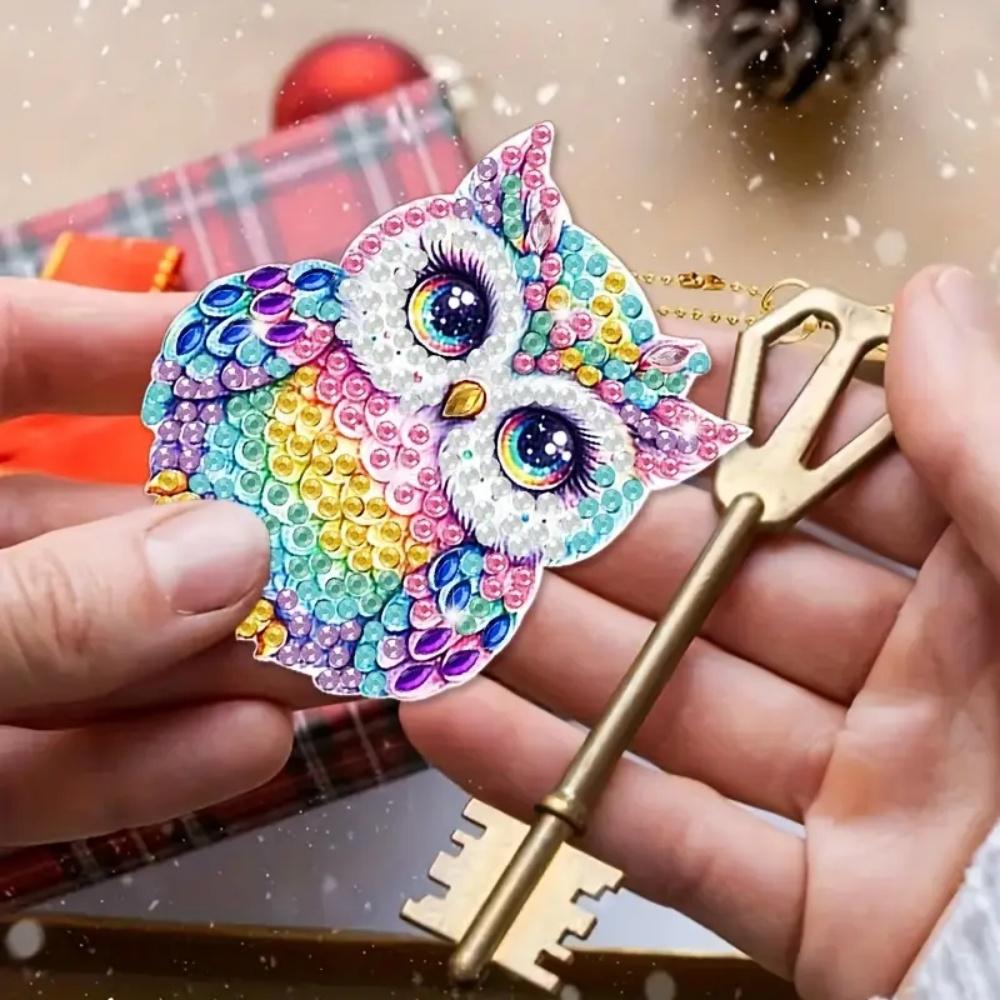 6Pcs/SetDIY Diamond Painting Keychain - Animal Owl Pattern, DIY Decoration, Diamond Kit Craft Supplies, Handmade Mosaic Painting