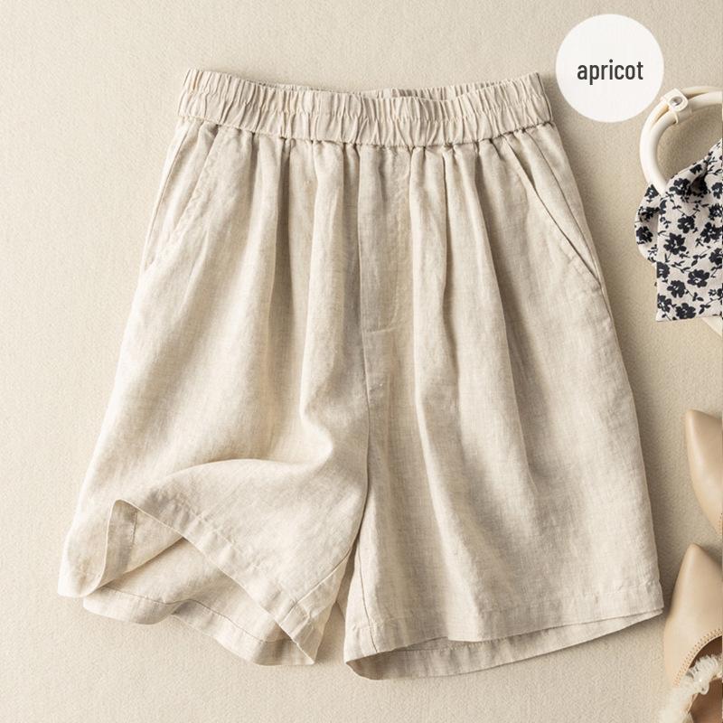 Women's Retro Wide-Leg Cotton Linen Pleated Pants - High Waist, Elastic, Casual and Artistic Summer Wear