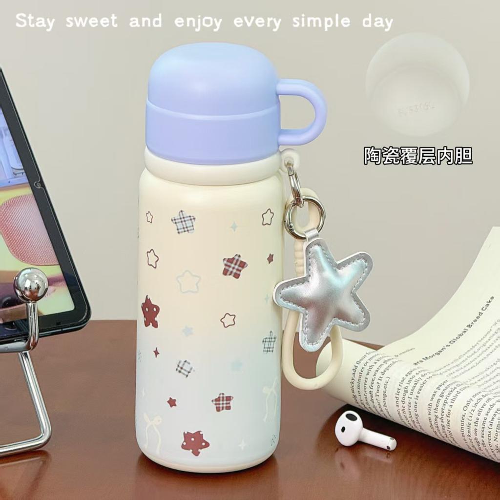 New Cartoon Thermos Cup Niche Stainless Steel Large-capacity Thermos Cup Women's High Value Children's Water Cup Straw Cup