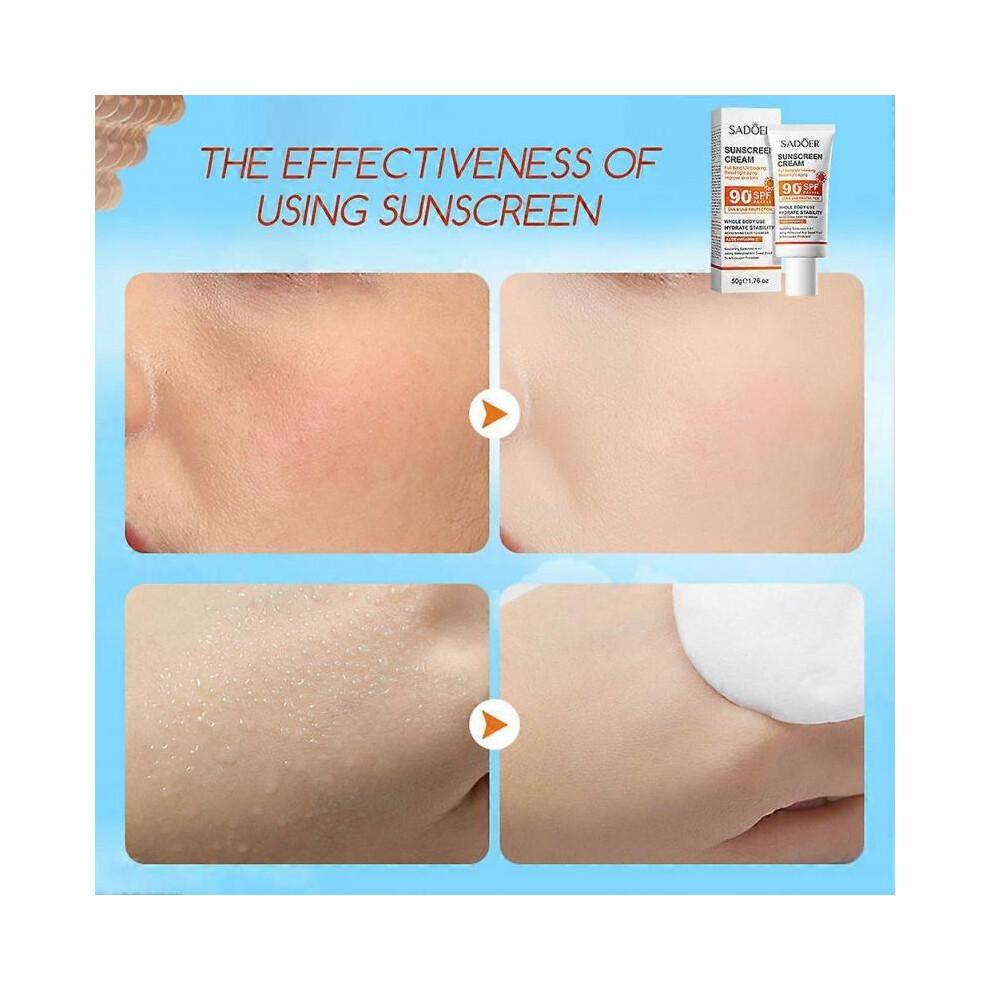 SADOER Anti-Aging Sunscreen Cream 90 SPF PA++++ - Waterproof Sweatproof Sunscreen for Face Body
