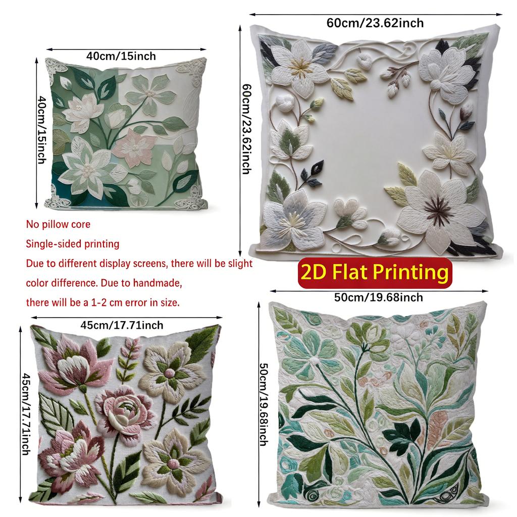 2D Floral Embroidered Pattern Decorative Pillow Covers Pattern Cushion Cover Suitable For Sofa Bedroom Car Pillow Cover
