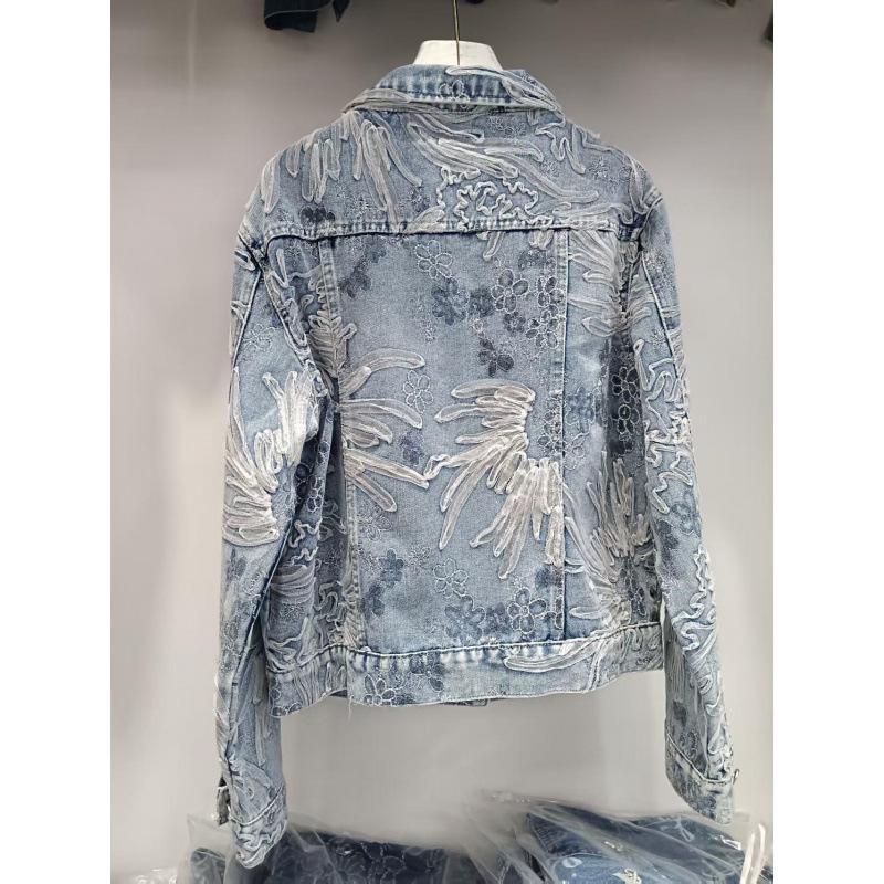 2025 Spring/Autumn Loose Lace Floral Embroidered Denim Jacket
