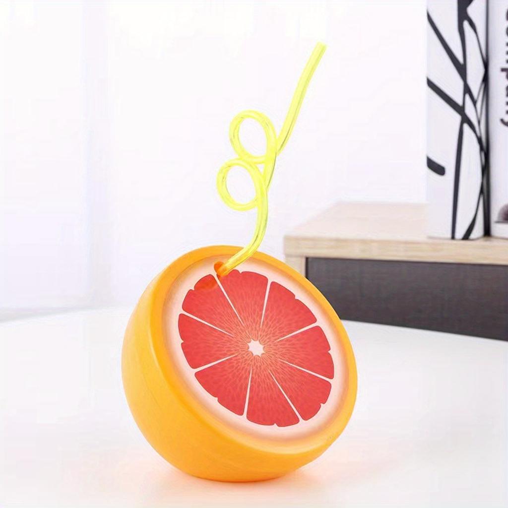 8pcs Creative Cartoon Fruit-Shaped Cups with Straws , Watermelon, Lemon, Orange, Kiwi Design , Reusable Plastic Food-Safe Drinking Cups