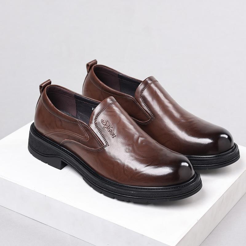 Pánské kožené boty pro podnikání a volný čas s velkou hlavou Pánské formální pánské boty z pravé kůže se silnou podrážkou Neklouzavé a odolné proti opotřebení