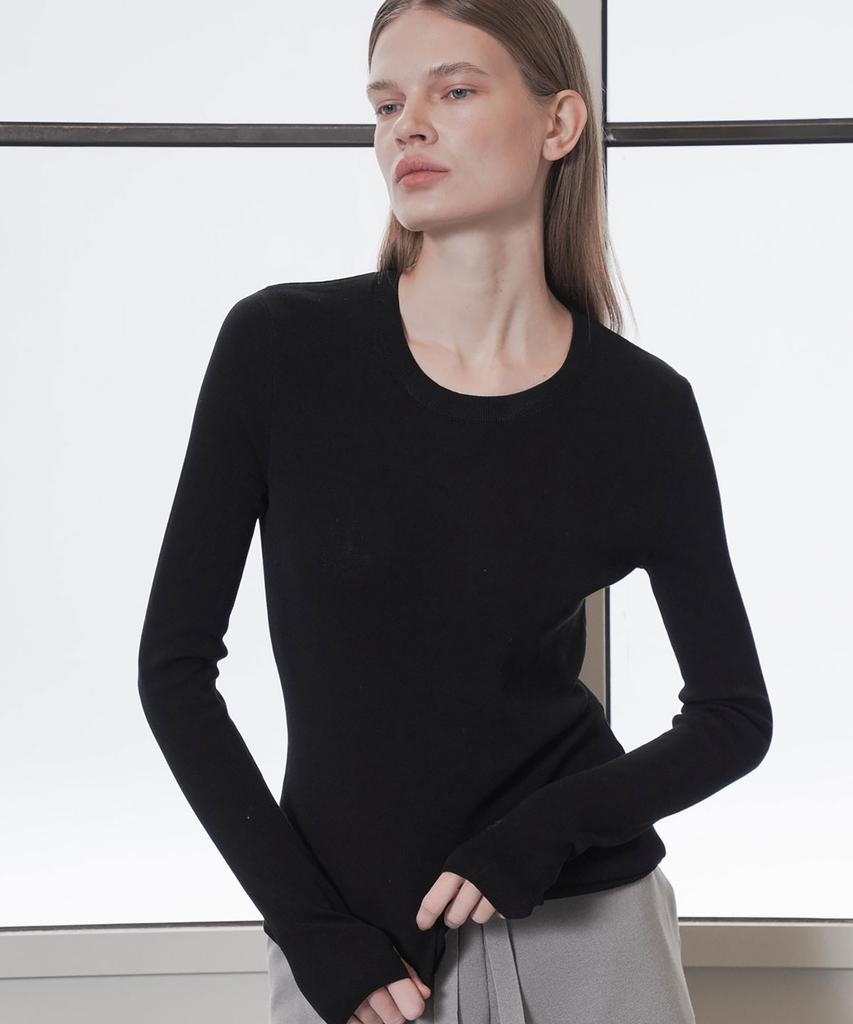 Ssikeoseun Long Sleeve Fine Knit Top_Black
