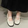 Silver French square head light mouth thick heel single shoes women's summer 2025 new with skirt retro heightening Mary Jane shoes