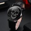 Black Skull Dial Quartz Watch & Bracelet Set (3-Piece)