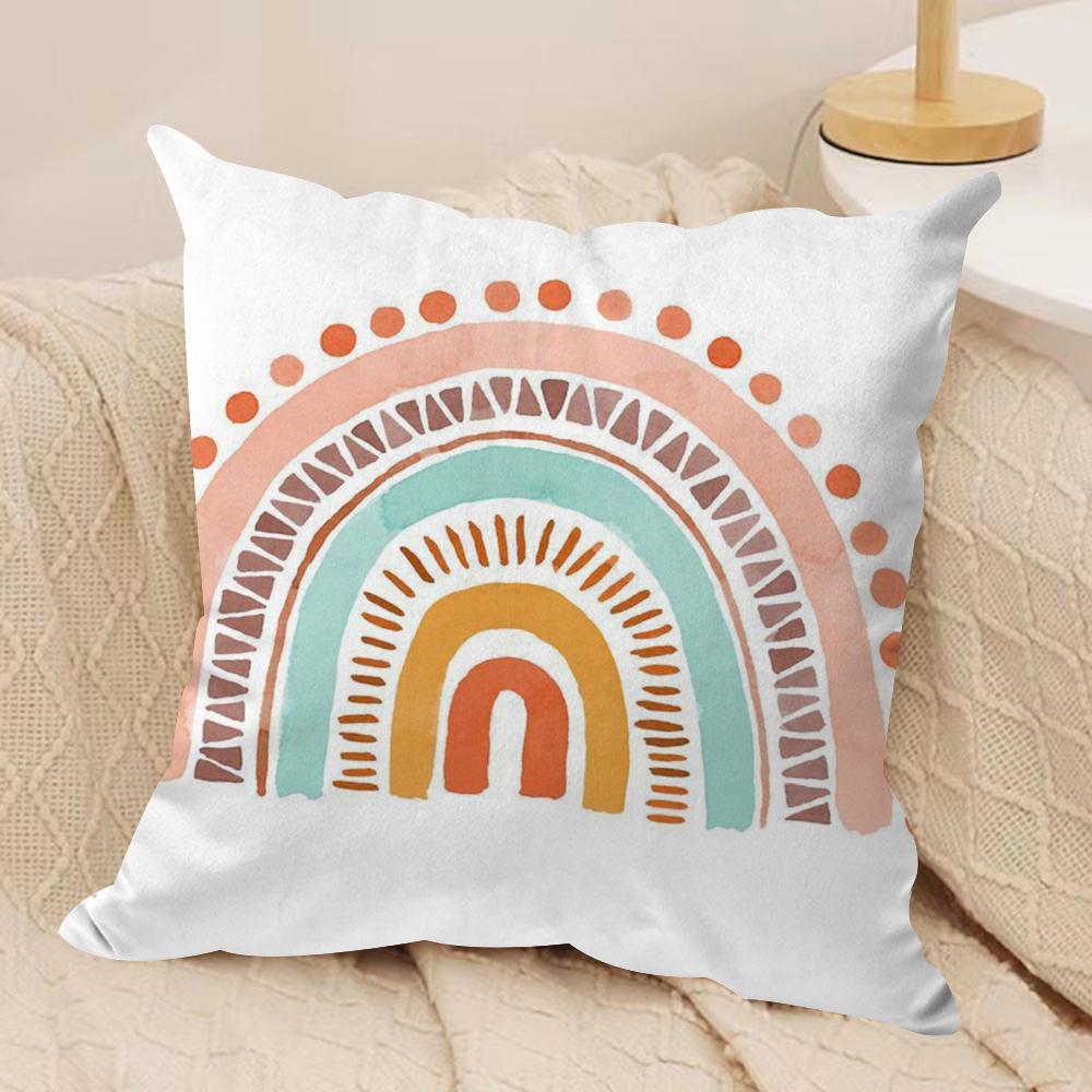Rainbow Print Cushion Cover Soft Plush Double-Sided Printed Sofa Pillow Cushion Cover | Cozy All-Season Durable Decor Gift