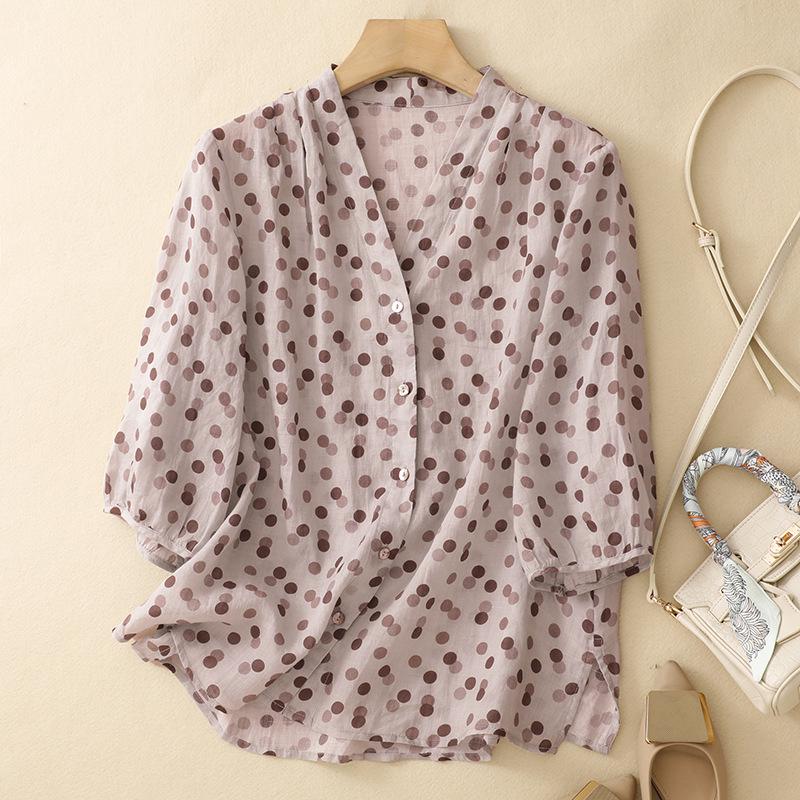 Plus Size Women s Tummy Concealing Linen Top - Early Spring 2026 Stylish Loose Shirt M