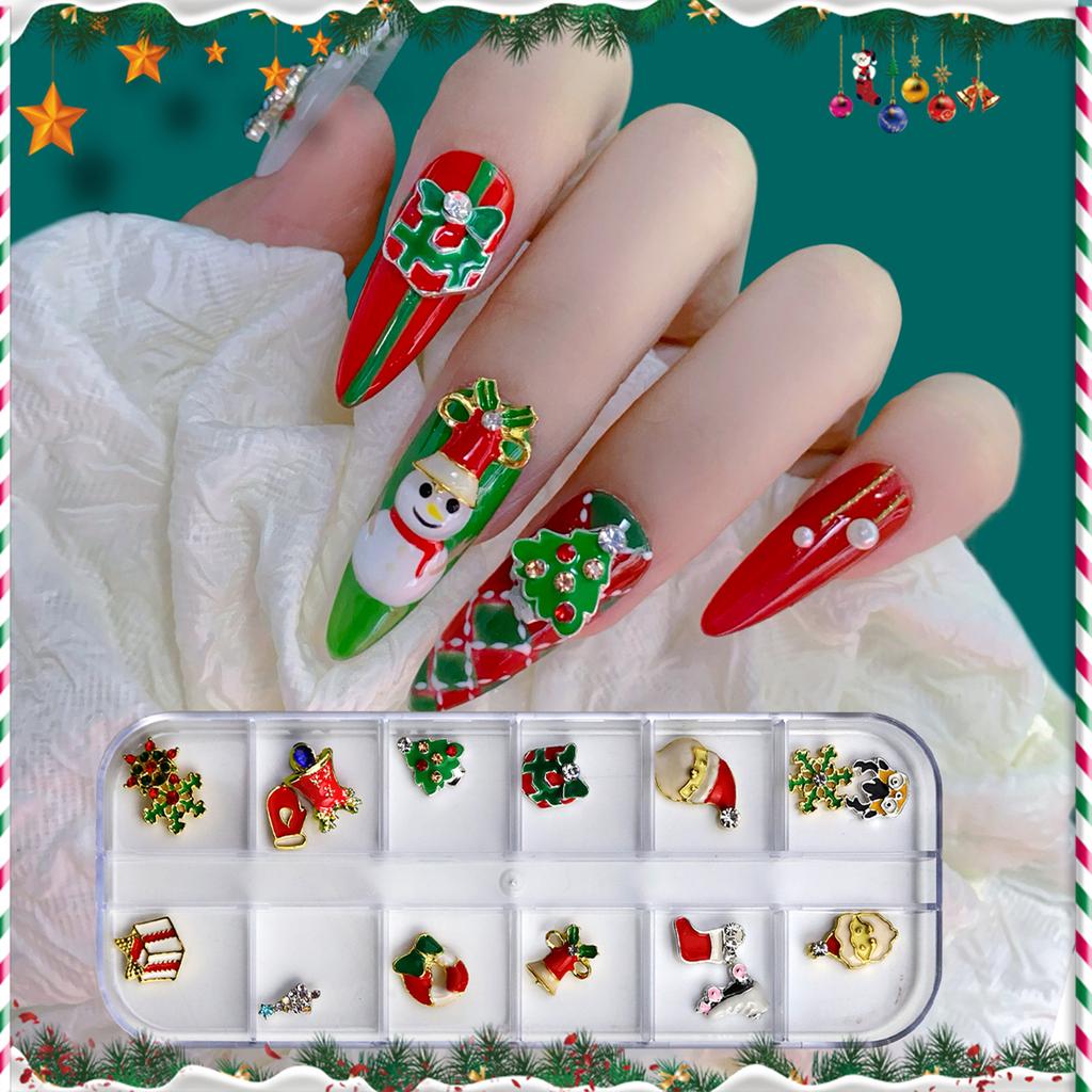 Boxed Christmas Ornaments Nail Art Charms For DIY Decoration Snowflake Christmas Boots 3D Alloy Nail Accessories Gift