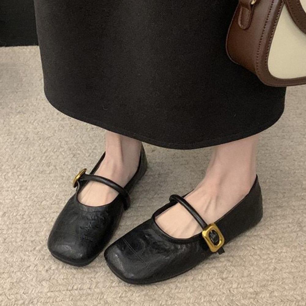 Flat Shoes for Women's 2025 Spring New Style French Retro Versatile Square Toe Shallow Mouth Pumps for Women Mary Jane Shoes