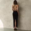 Women's European & American Summer Retro Backless Slimming Slit Dress