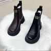 Genuine Leather Thick Sole Chelsea Ankle Boots for Women - 2025 Autumn/Winter, British Style, Chimney Heel, Height-Boosting Slimming Martin Design.