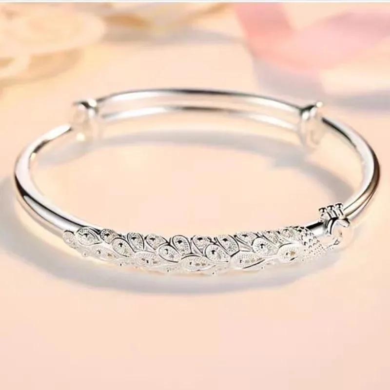 Bracciali Trendy in Argento 925 Braccialetto Charms Carini Aperti per Donne Gioielli di Moda Regolabile Dimensioni Bracciale Manicotto Festa di Matrimonio