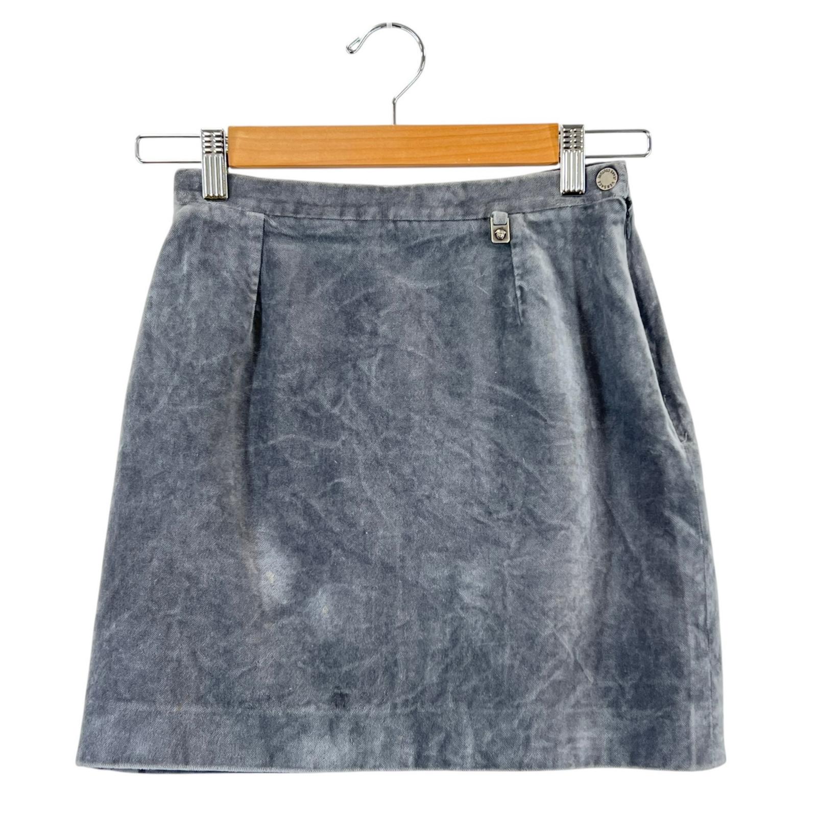 VERSACE Plain Mini skirt gray Women 40 Medusa Charm Velour used