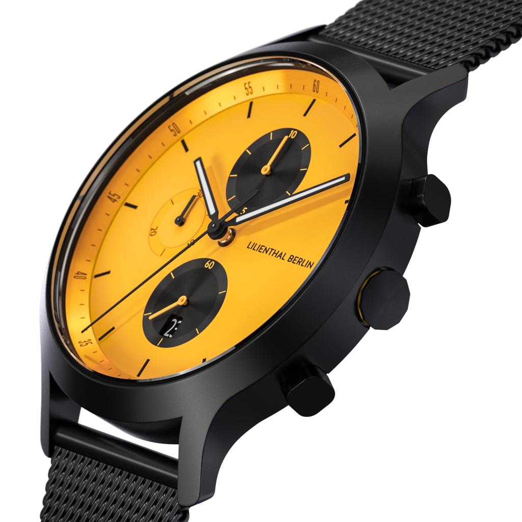 Lilianthal Berlin Chronograph Watch with Date Made in Model Black Men's Display, Germany, C01-116-B023C,