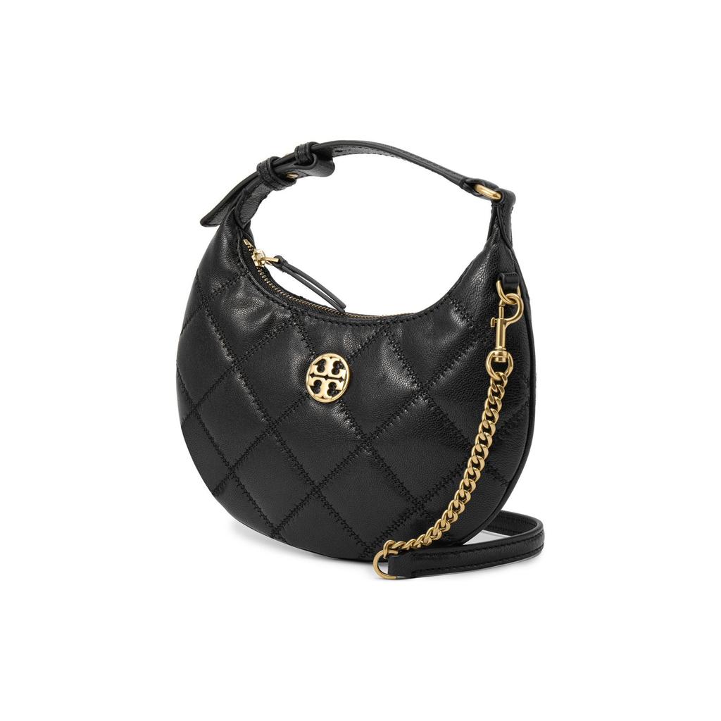 Tory Burch TB-Willa Double T Logo Quilted Leather Crescent Bag Women Shoulder Bag Black 149671-001