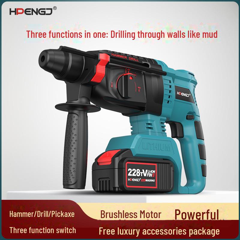 Ciocan rotopercutor electric reîncărcabil fără perii 21V, Impact wireless pentru beton de mare capacitate, Ciocan electric cu litiu cu dublă utilizare