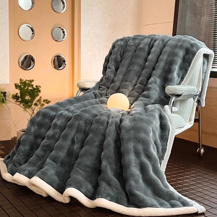 

Минималистичный молочный бархат, теплый и утолщенный кролик, плюшевое пузырчатое одеяло, чехол для дивана, одеяло для кондиционирования воздуха, одеяло для сна в офисе 100x150cm 1pcs темно-серого