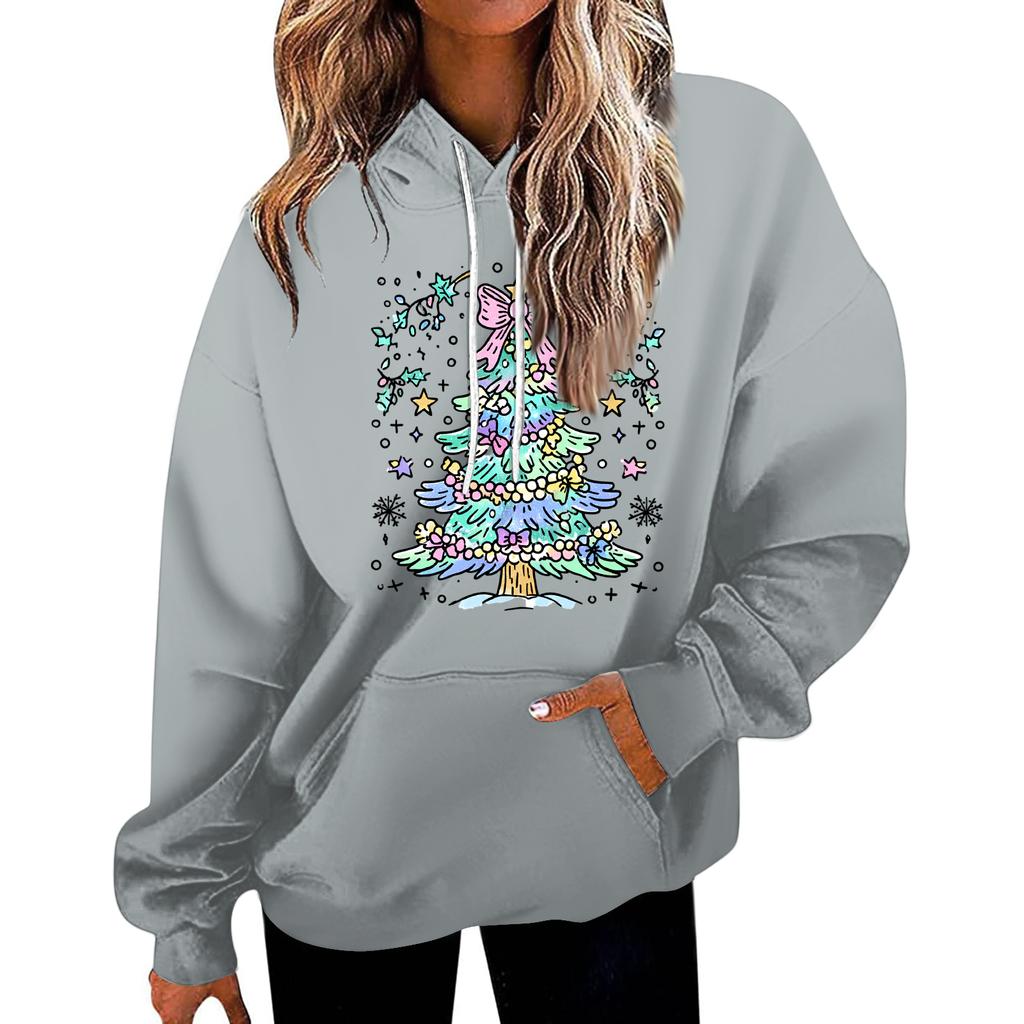 Damen Casual Mode Weihnachten Bedruckte Buchstaben Lässiges Kapuzensweatshirt mit Taschen