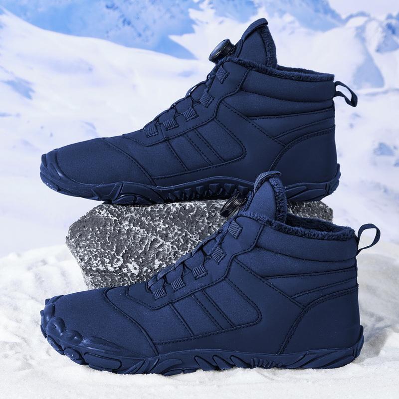 Men's Solid Color Comfortable Snow Boots, Rotary Buckle Closure, Warm Plush Comfortable Non-Slip Short Boots, Comfortable Outdoor Hiking