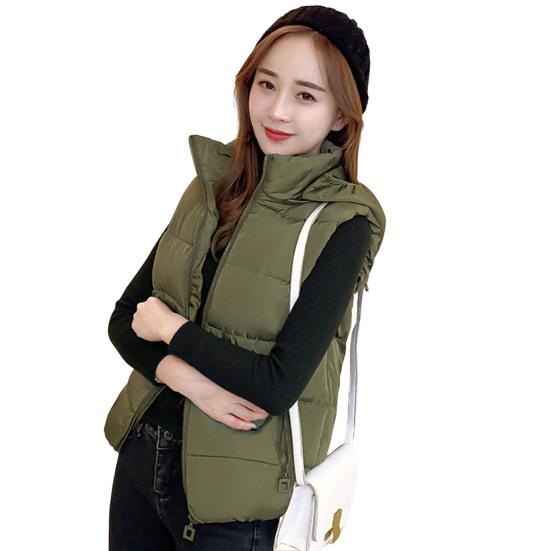 

Женское зимнее хлопковое пальто с капюшоном, защитой шеи, утолщенным подкладом, съемным капюшоном, коротким ветрозащитным жилетом на молнии с карманом M армия зеленый