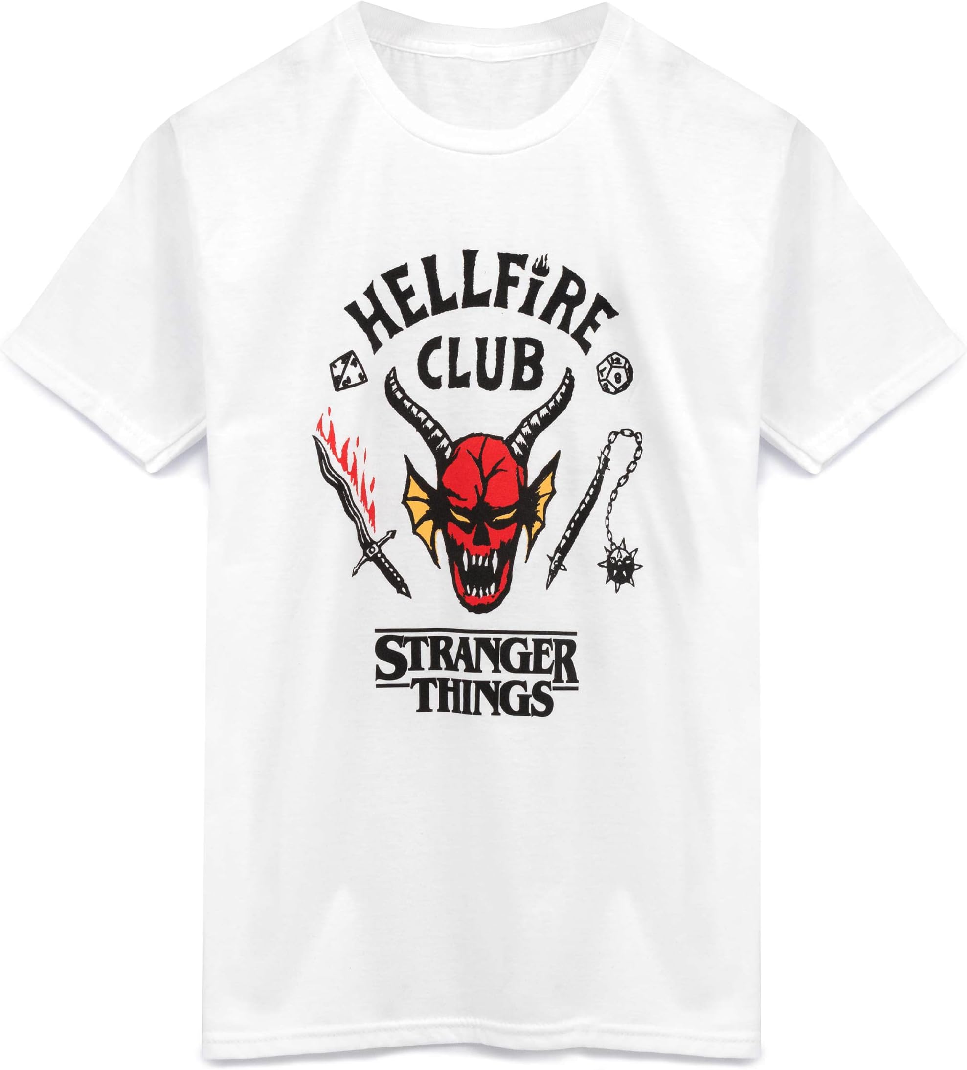Stranger Things Hellfire Club T-Shirt for Kids | Boys Girls Hawkins Society Eddie White Outfit | Season 4 Merchandise 3XL