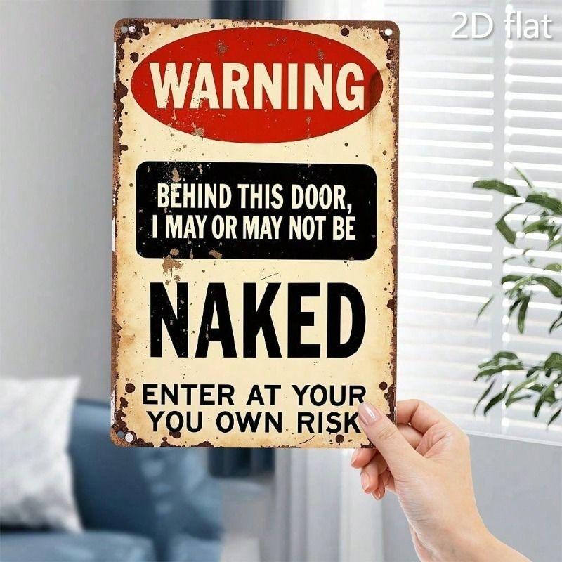 Vintage Metal Poster Naked Warning Sign Humour Loft Wall Art Home Decor