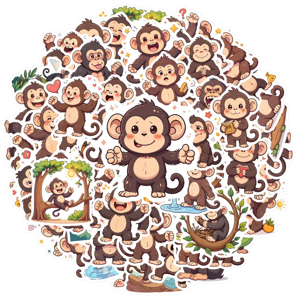35-100pcs Cartoon Monkey Stickers Cute Jungle Animal Orangutan Stationery Stickers For Laptop Notebook Laptop Graffiti Decals
