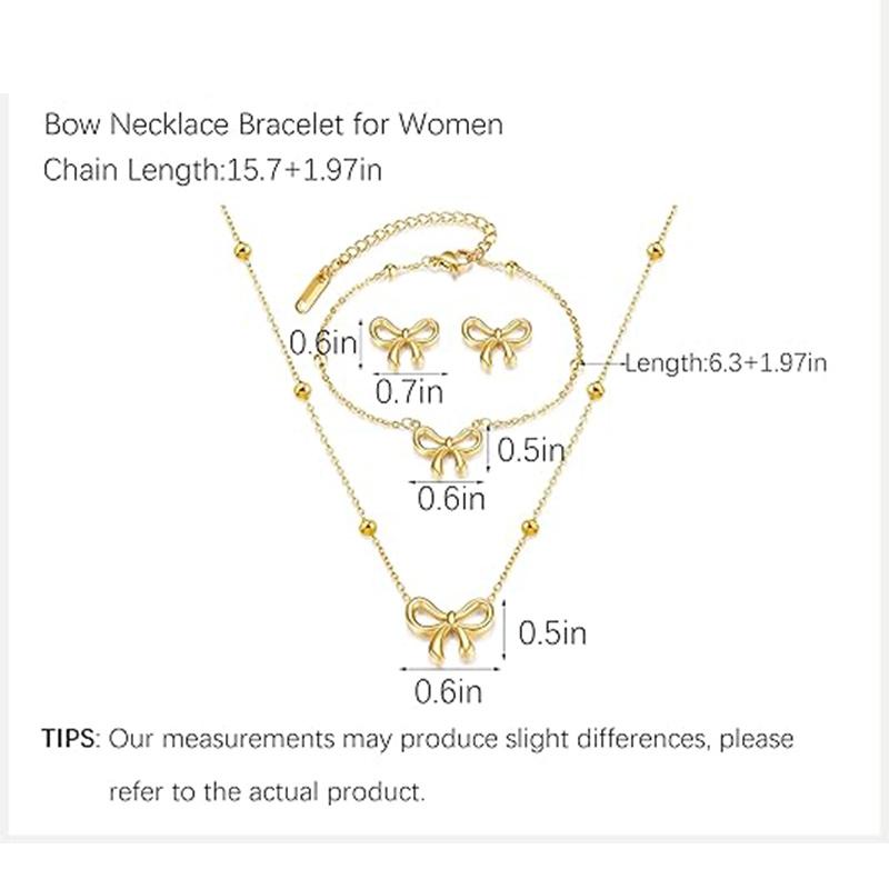Gold Bow Earrings Necklace Bracelet Trendy Bowknot Ribbon Pearl Choker Necklace Trendy Bow Stuff