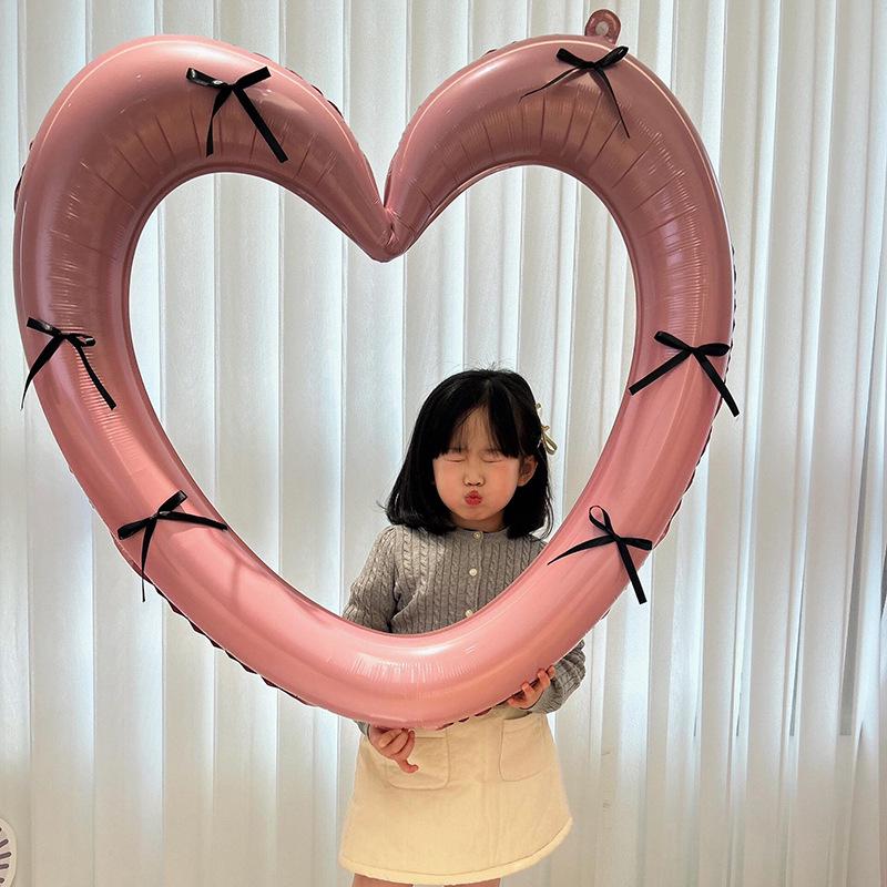 Pink Big Heart Photo Frame Balloon - Aluminum Film Birthday Decoration for Children's Party, First Birthday Photo Props