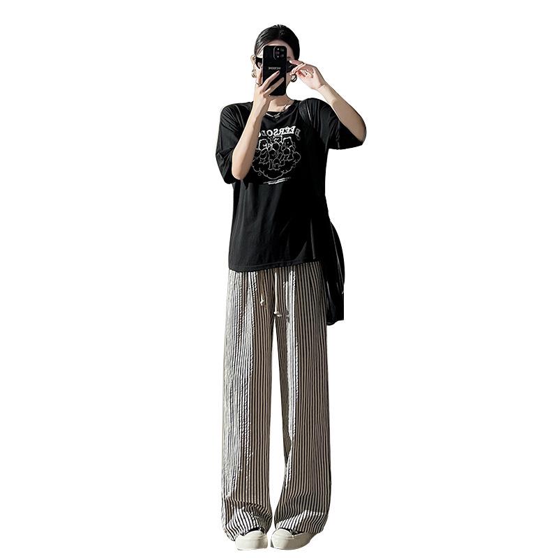 Women's Summer 2025 Striped High-Waisted Wide-Leg Casual Pants