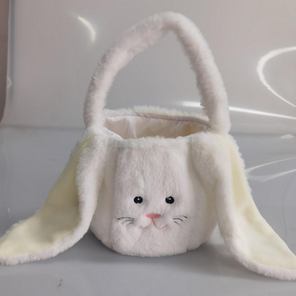 Plush Easter Bunny Basket for Kids Boys Girls Rabbit with Long Plush Ear Egg Hunting Bags Tote Bags for Home Decorations Candy