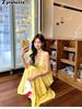 Romantic French V-Neck Vest Dress for Women, Trendy Thai Hainan Sanya Beach Summer Vacation Style Maxi Dress