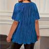 T Shirts For Women Pleated R-Neck Dressy Casual Blouses Printing Short Sleeve Summer Tops Loose Fit