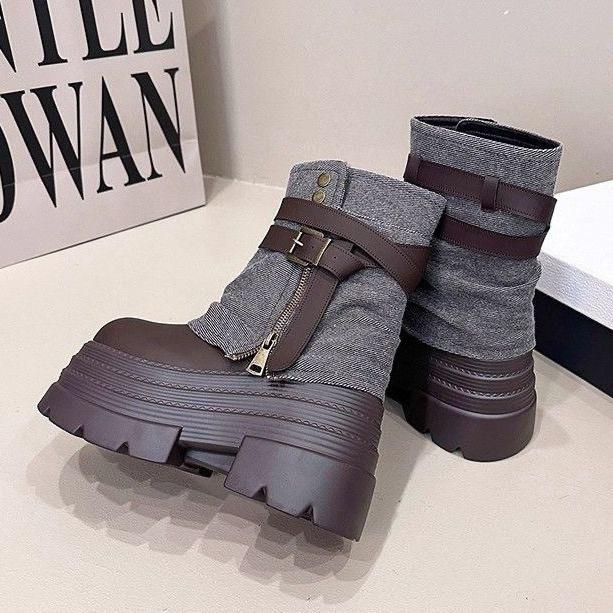 Comfortable inner height increase Martin boots women's 2025 autumn and winter new short boots thick-soled small trousers muffin bottom cigarette boots