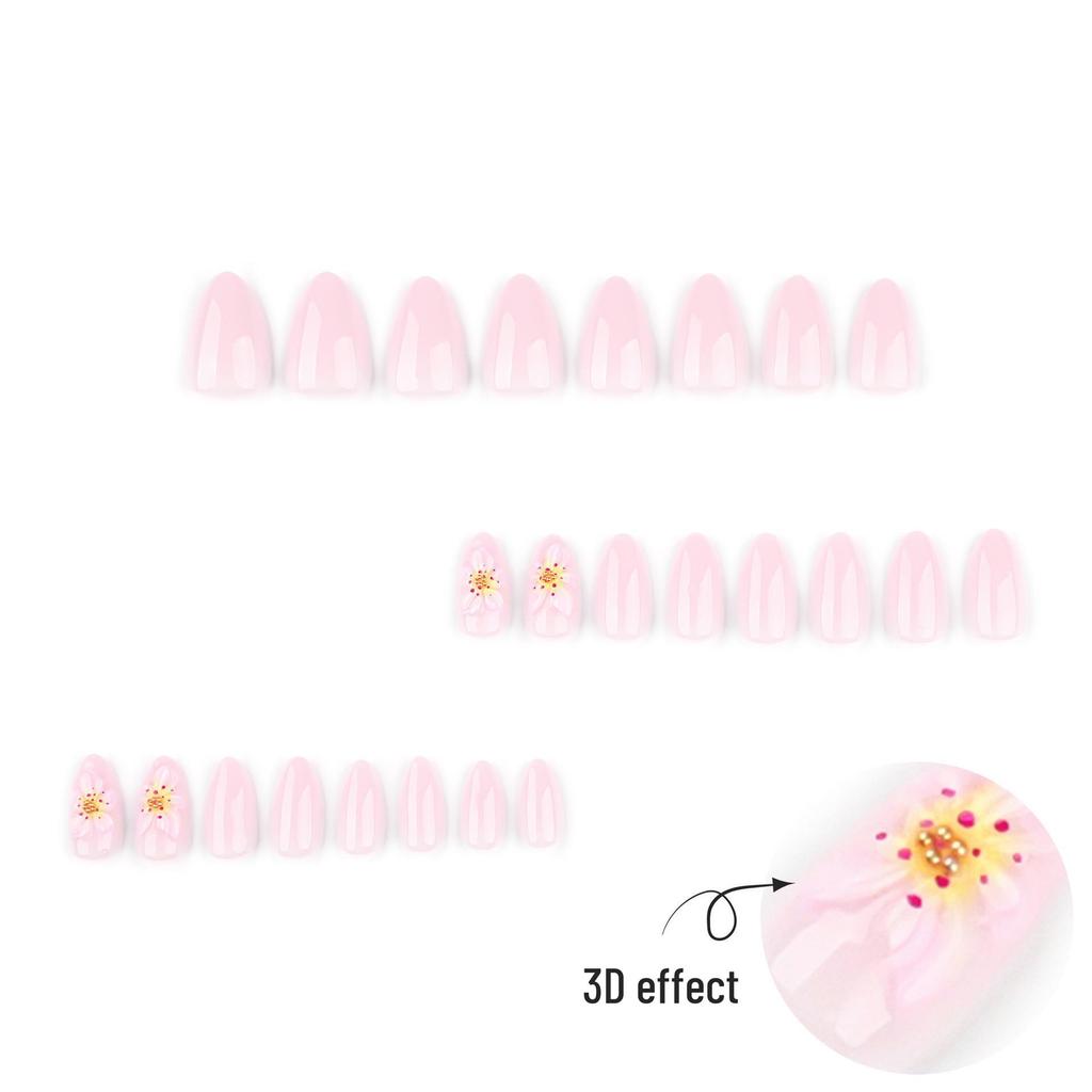 3D Fresh Flower Almond Press-on Nails - Wearable Manicure False Nail Tips