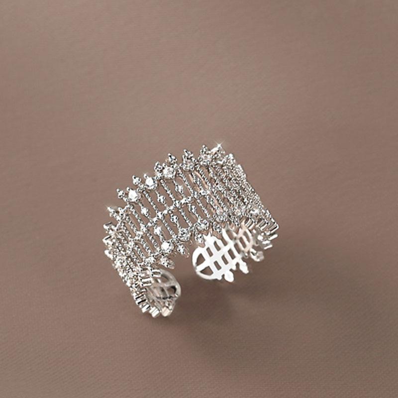 Meier Grid zircon open ring - minimalist, trendy, and instagram-worthy fashion ring for the index finger size adjustable