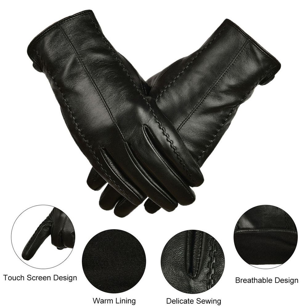 Driving Full Finger Outdoor Sport Touch Screen Leather Gloves Winter Warm  Apparel Accessories