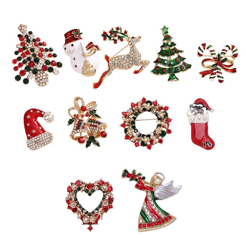 Weihnachtsbroschen Kranzdesign Schmuck Weihnachtsbaumdesign Kleidungspassend Exquisite Weihnachtsdekoration Glänzend 11 Stile