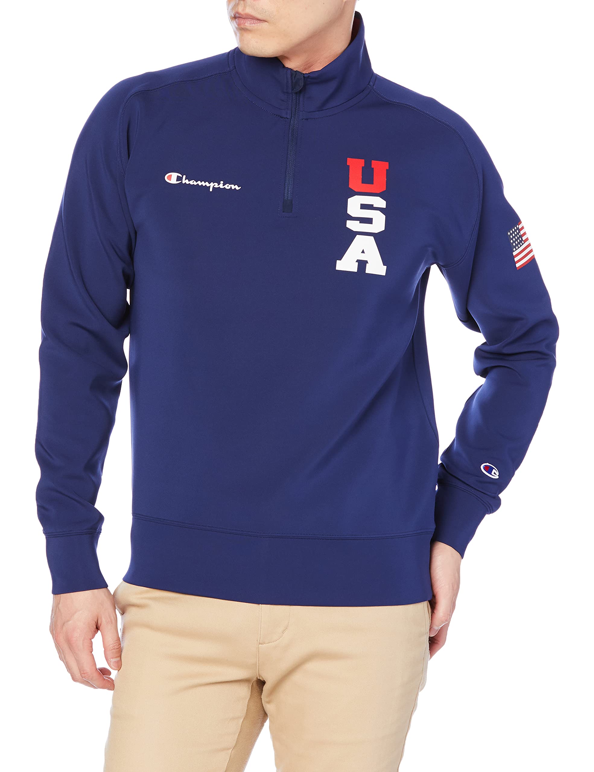 

Long Sleeve Shirt Stretch Script Logo Half Zip Long Sleeve Shirt Golf Navy XL [Champion] Men s C3-UG402 Men s тёмно-синий