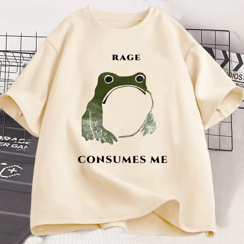 

Женские футболки Смешные футболки с принтом «Гнев поглощает меня» Футболки с принтом «Лягушка» Винтажные хлопковые топы с коротким рукавом и принтом Женская одежда Уличная одежда 5XL