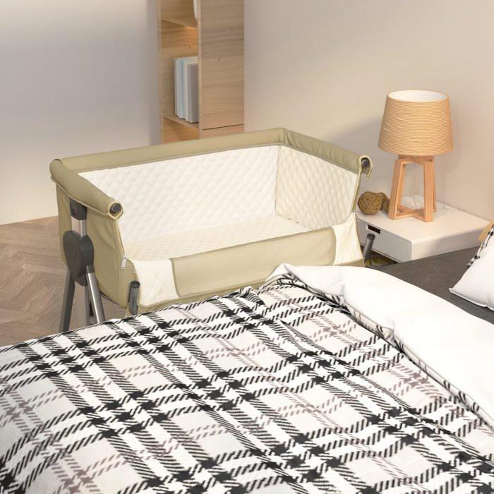VidaXL Baby Bed with Mattress, Co-sleeping Crib with Adjustable Height, Child Bed, Guest Bed for Bedroom, 10291