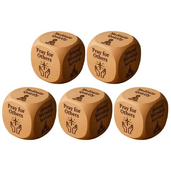 Christian Prayer Dice Handmade Wooden 6-Sided Decision Dice with Faith Engravings Religious Inspirational Dice